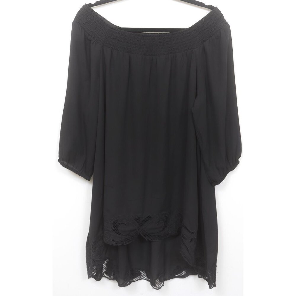 Chicos HiLow Dress Size (2P) Medium Black 3/4 Sleeve Off The Shoulder Tunic Top